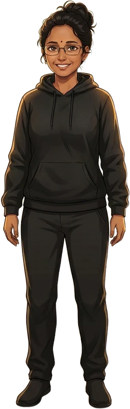 Revathi in a black hoodie, the Night Watch